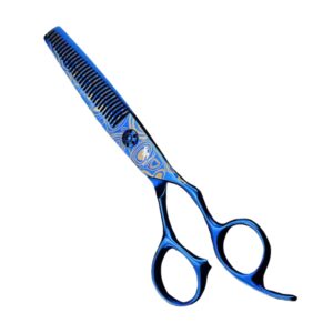 Artistic Cobalt Swirl Thinning Shears | Patterned Professional Texturizer
