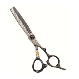 Onyx & Gold Artisan Thinning Shears | Patterned Professional Texturizer